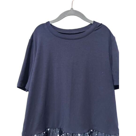 Kate Spade Broome Street Star Print Short Sleeve Peplum Top Blouse Blue 2XS - Picture 4 of 10